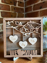 Load image into Gallery viewer, Personalised Hanging Hearts sign for 1 to 3 names