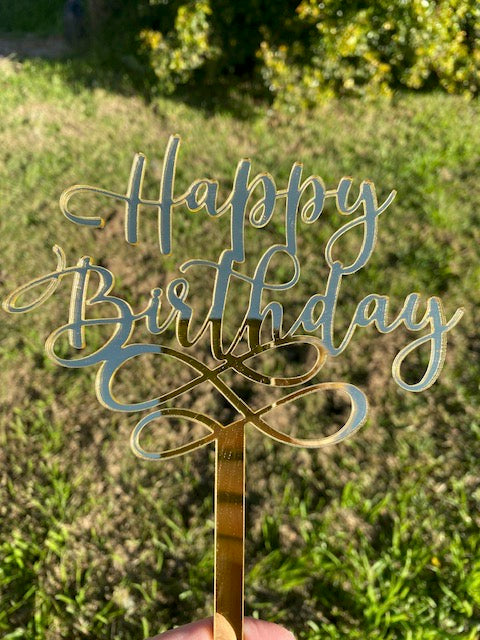 Acrylic cake topper - Happy birthday with swirl