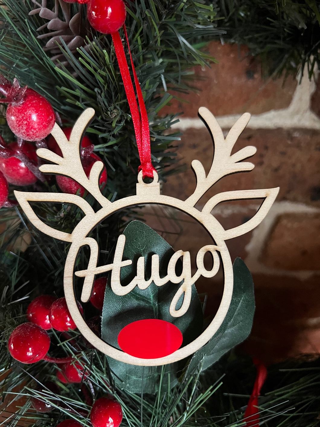 Personalised reindeer ornament with name